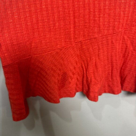 Anthropologie Maeve Ribbed Sweater Winterscape Peplum Cowl Neck Orange Medium - Picture 3 of 8